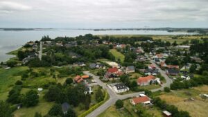 Seden Strandby set fra luften Odense Fjord